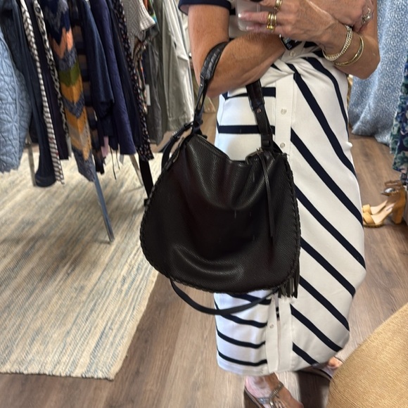 All Saints Black Pebbled Leather Mori Convertible Shoulder Bag /Satchel - Picture 8 of 16